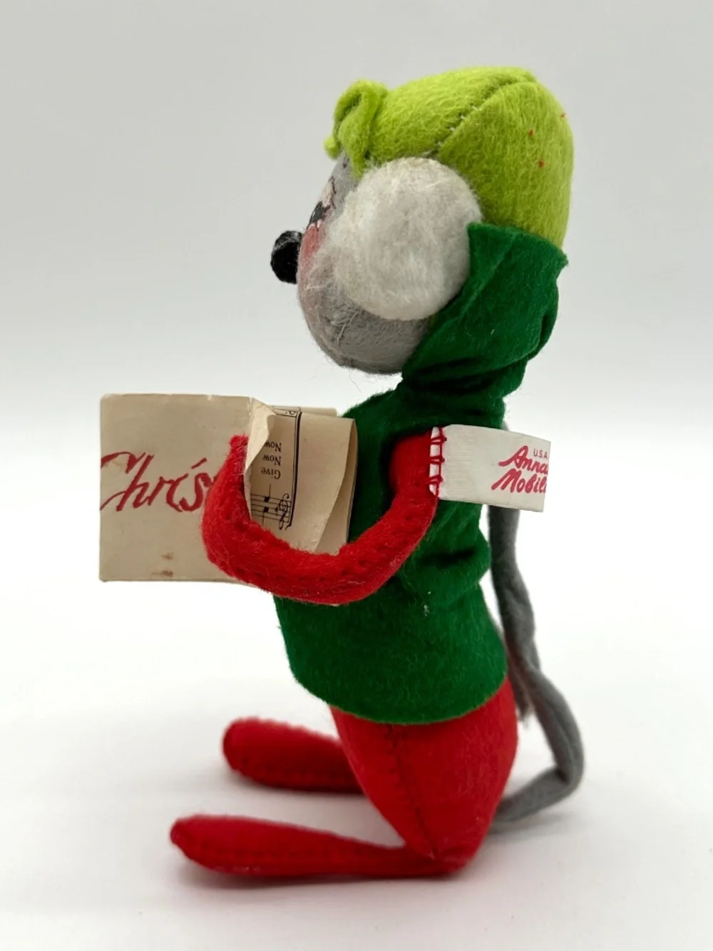 Vintage 1965 ANNALEE Doll MOUSE singing CHRISTMAS CAROLING Trapper Hat 6